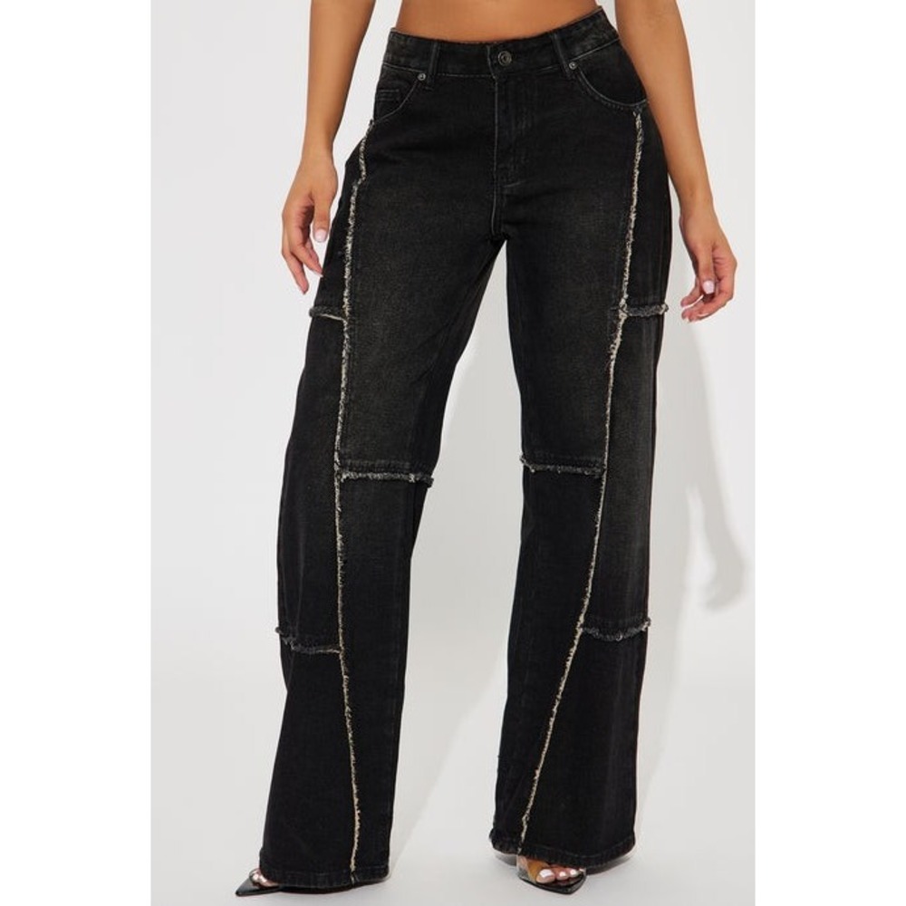 Nwt dark black wide leg fray mid rise jeans 9 streetwear punk gothic